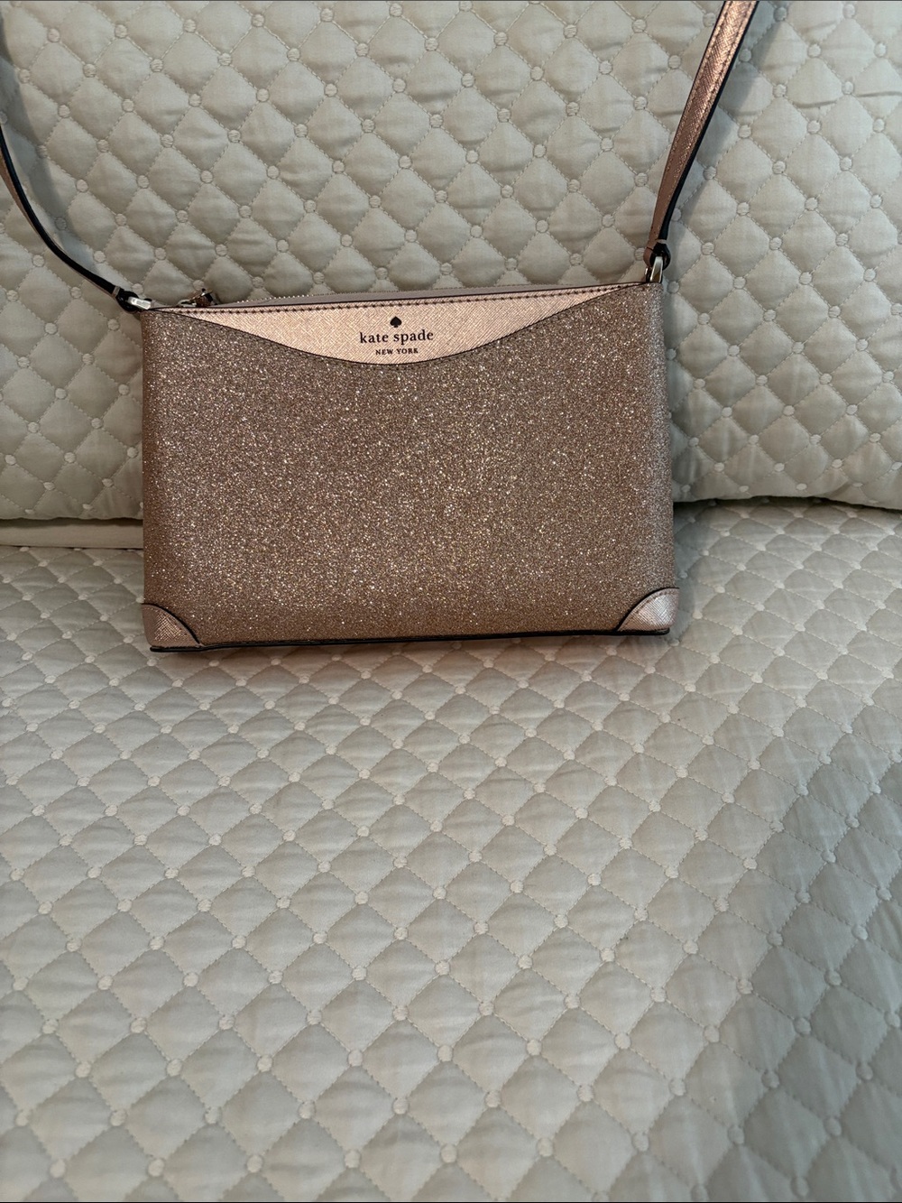 kate spade metallic rose gold glitter mini crossbody